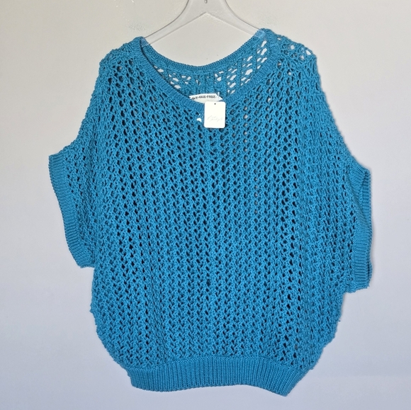 NWT Free People We the Free Ocean Palace Sophia Blue Boho Knit Crochet Sweater - Picture 4 of 9